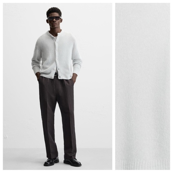 NWT. Zara Light Blue Wool Classic-Cut Cardigan. Size L.